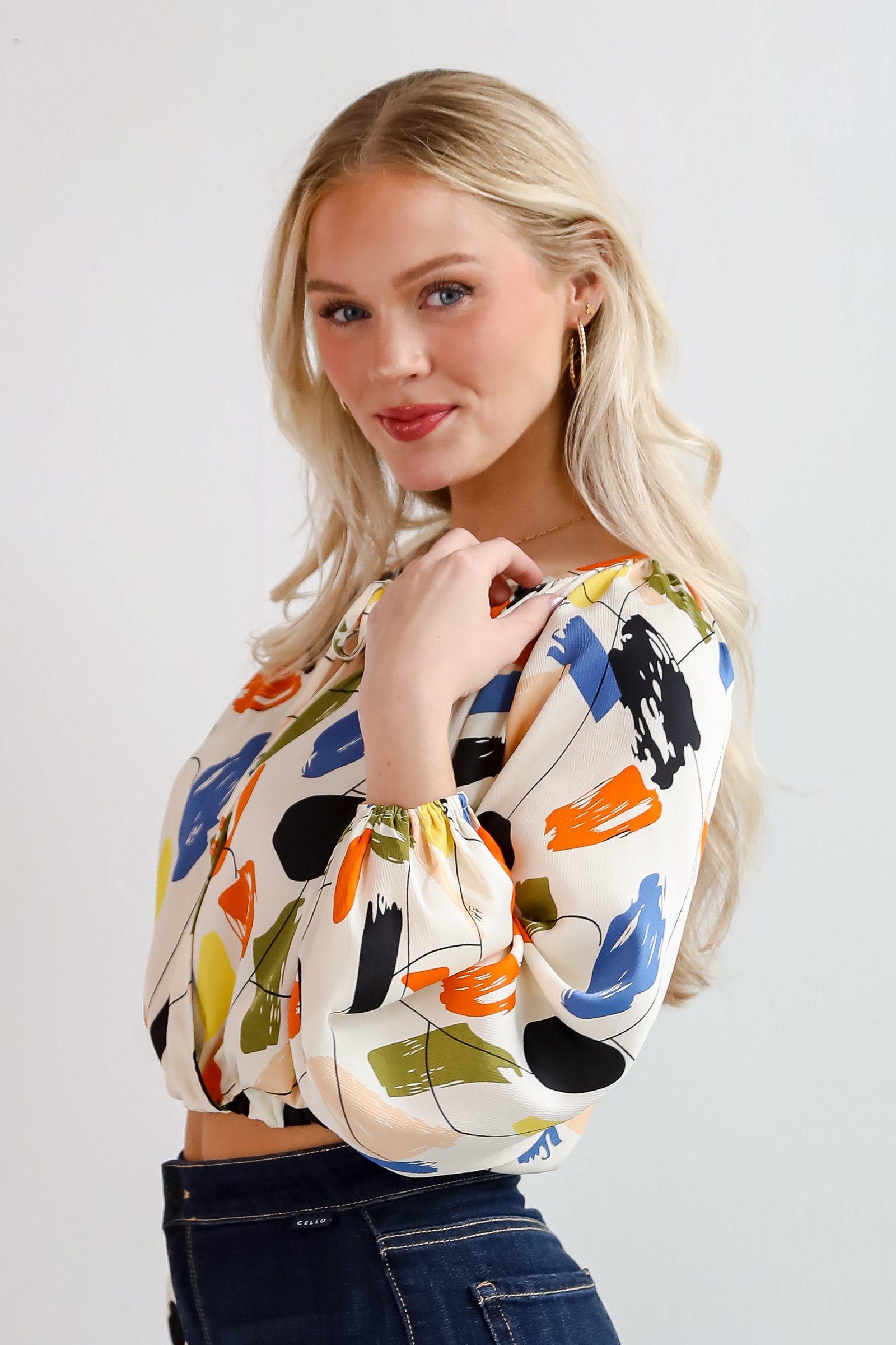 Mesmerizing Energy Cream Surplice Blouse JR38