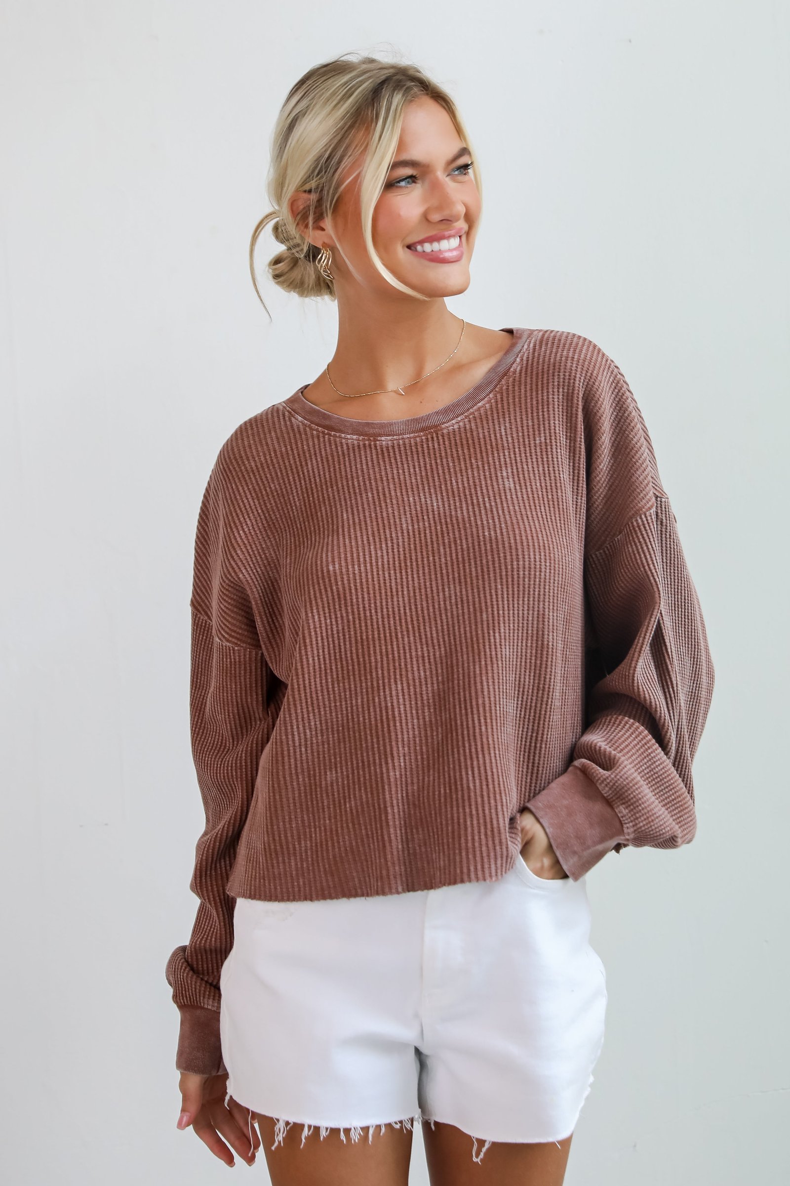 Dakota Chestnut Waffle Knit Top - DU DEAL JR19