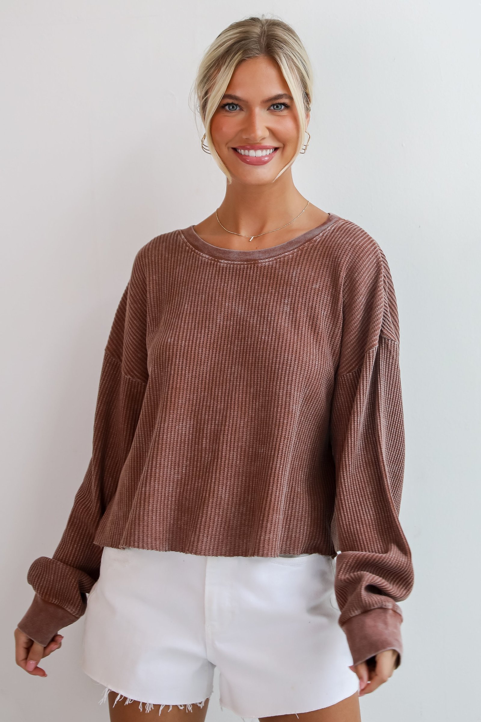 Dakota Chestnut Waffle Knit Top - DU DEAL JR19