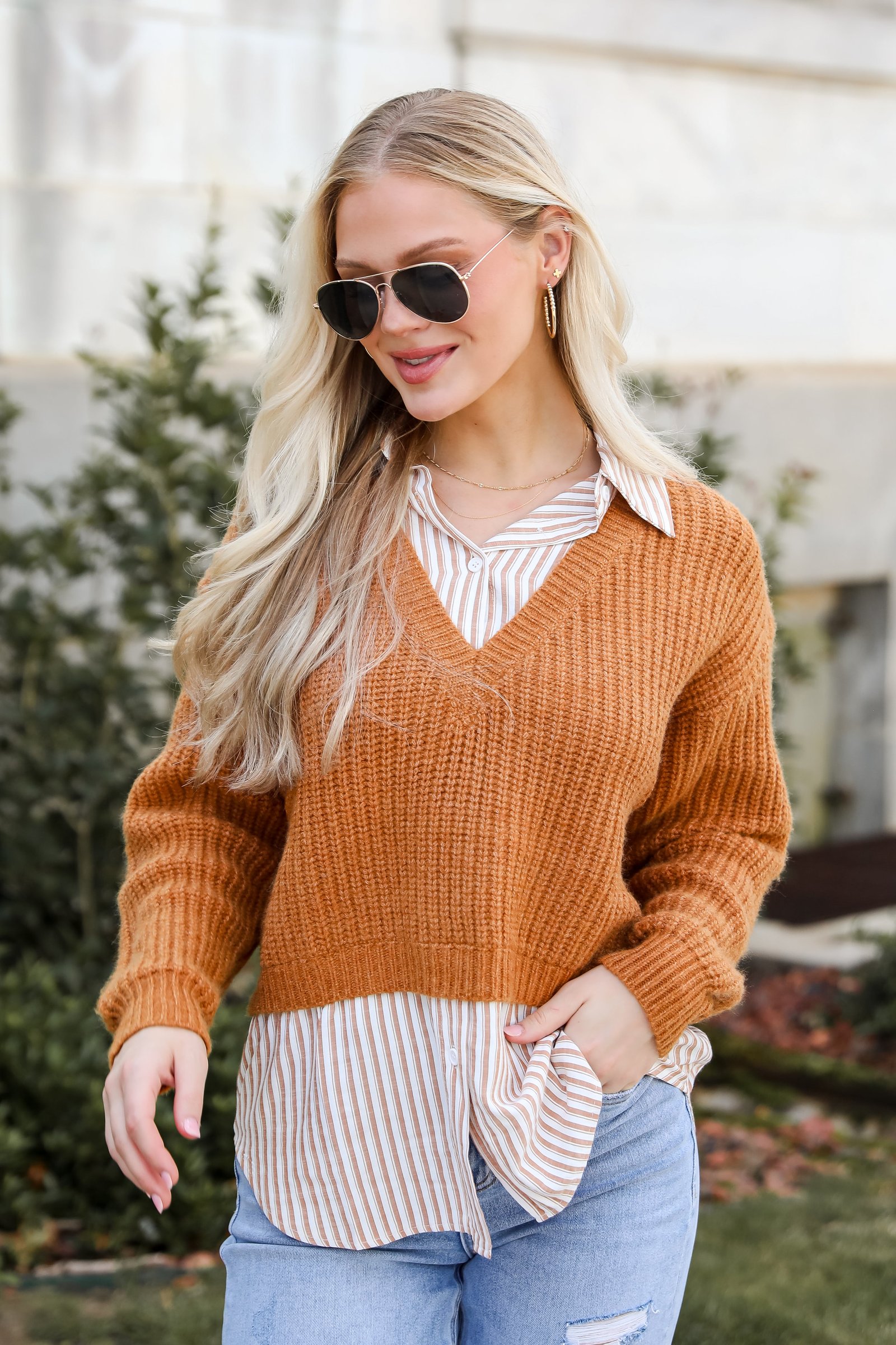 Seasonally Posh Brown Sweater Vest Blouse JR34