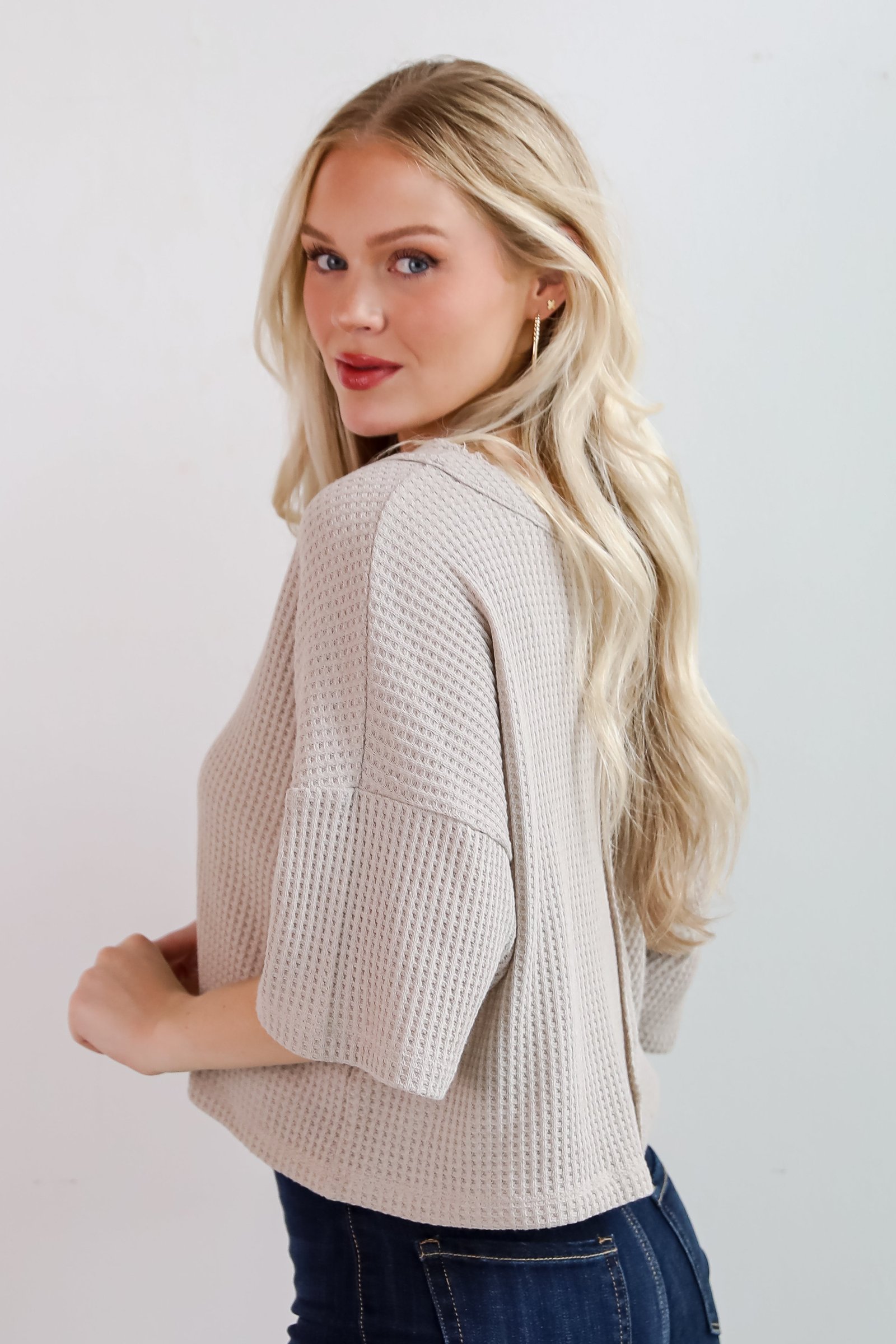 Effortless Mode Taupe Waffle Knit Tee JR15