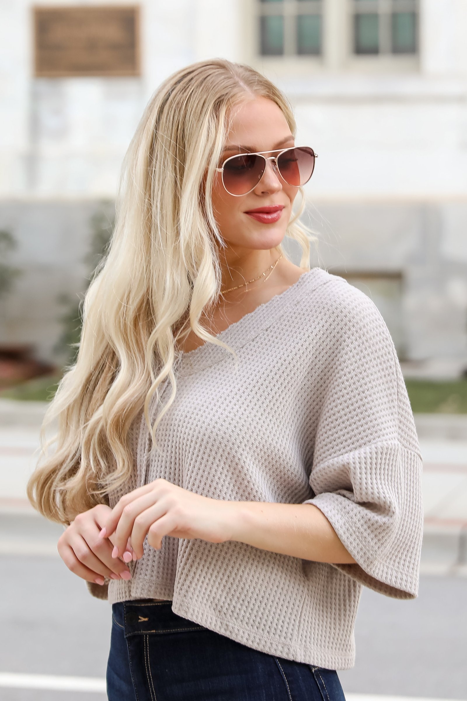 Effortless Mode Taupe Waffle Knit Tee JR15