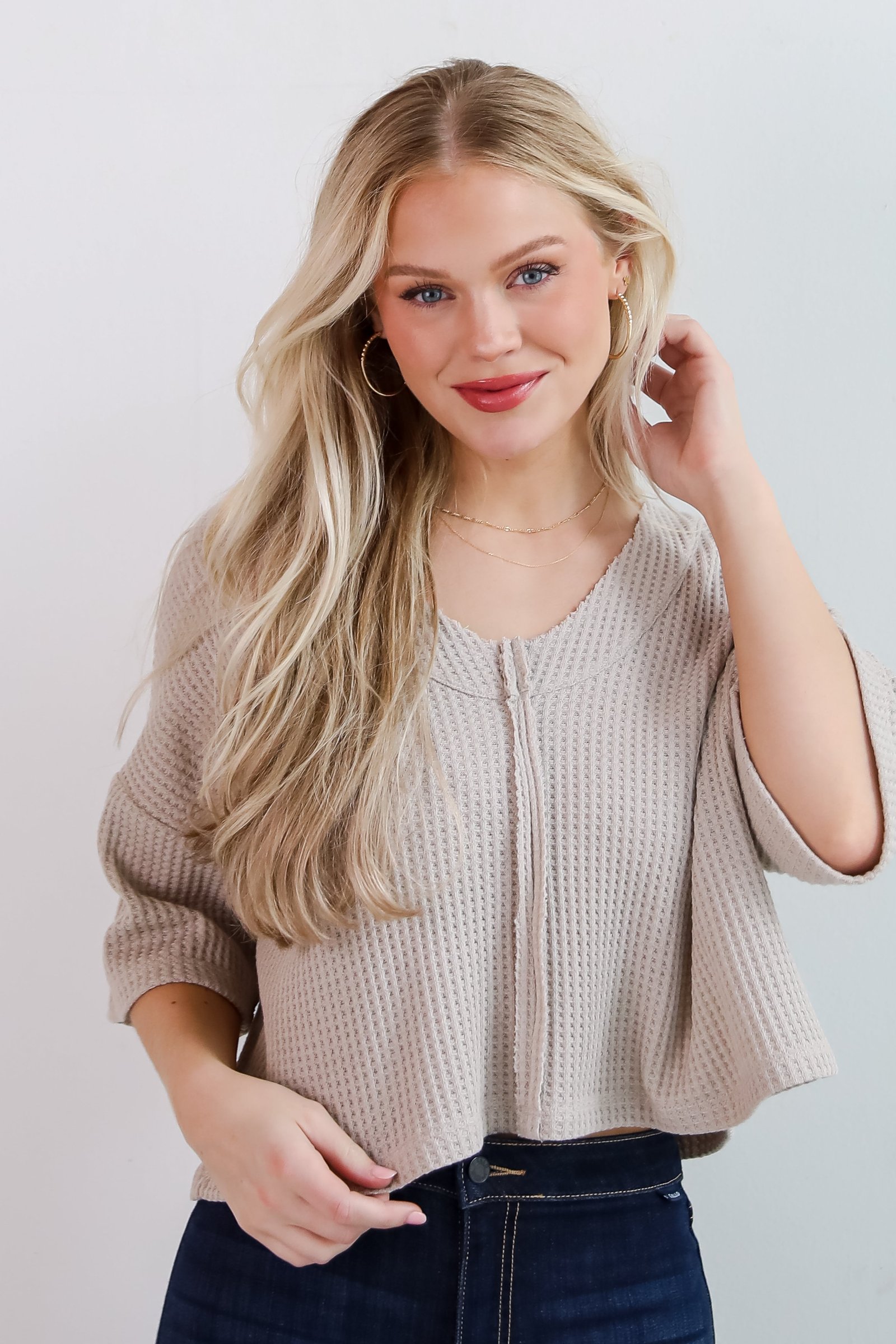 Effortless Mode Taupe Waffle Knit Tee JR15